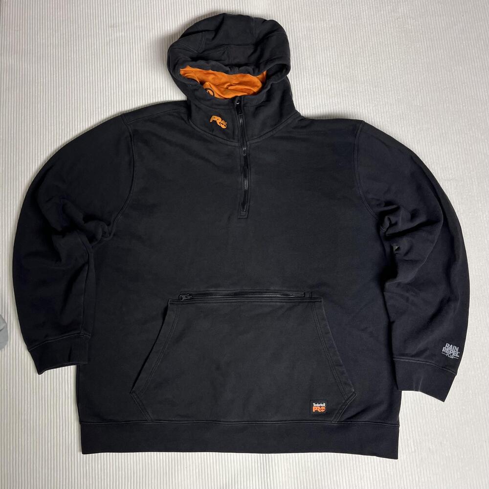 Timberland Pro Hoodie Mens XL Black 1/4 Zip Rain Repel Plus Fleece Workwear